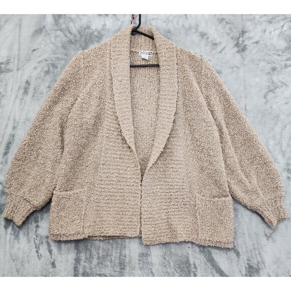 Vintage 80s Adele Joyce Wool Fluffy Shawl Collar Cardigan Sweater Size M Beige - Picture 1 of 7